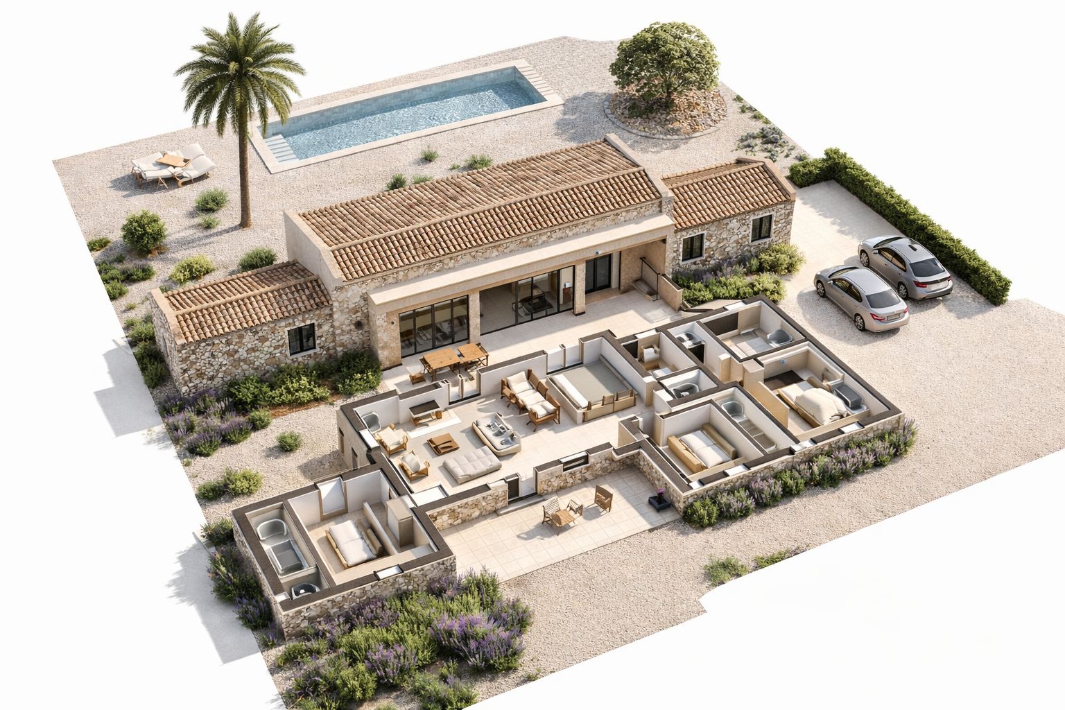 Rustic estate in an idyllic setting with a basic project.