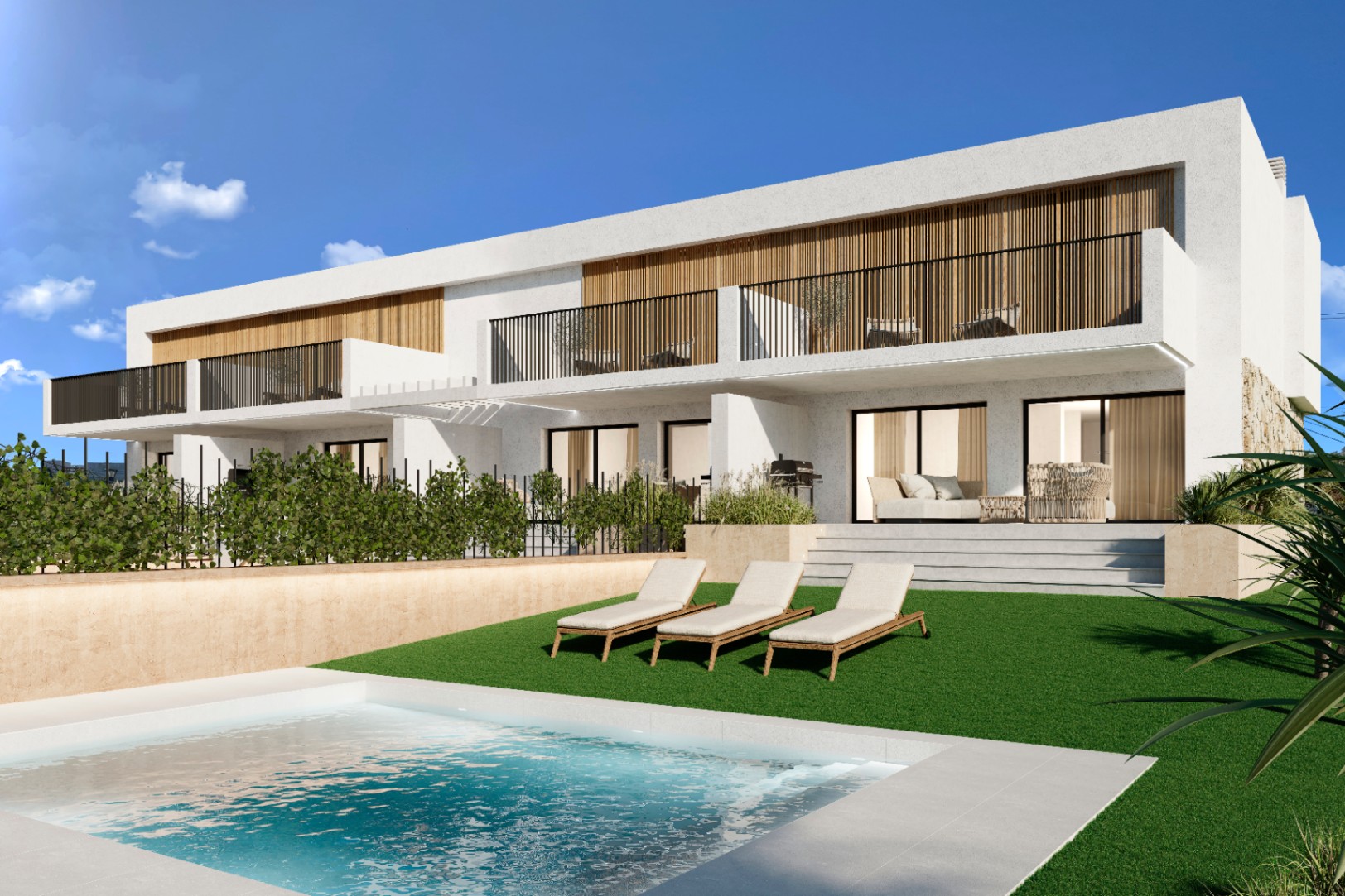 Chalet adosado de nueva construcción con piscina a pasos del mar.